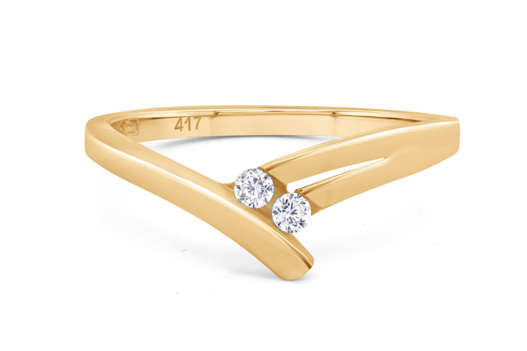 Yellow Gold & CZ V Ring