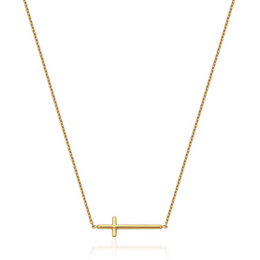 Steelx Stainless Steel Yellow Gold Tone Sideways Cross Necklace