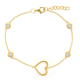 Casablanca Yellow Gold Plated Open Heart Bracelet With CZ