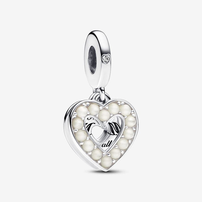 FINAL SALE - Pandora Pearlescent White Heart Double Dangle Charm