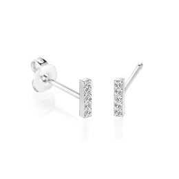 Italgem Veloria Mini Stainless Steel White CZ Bar Kid's Stud Earrings
