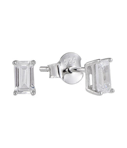 Casablanca Sterling Silver Emerald Cut CZ Stud Earrings