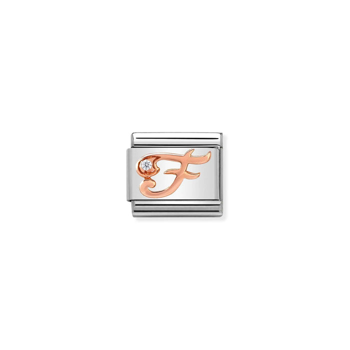 Nomination Italy Classic Link Letter F with Rose Gold and CZ