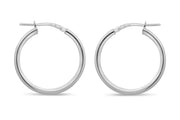 Casablanca Italian Sterling Silver Rhodium Plated Plain Hoop Earrings