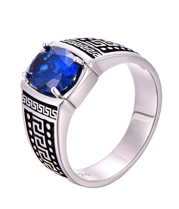 Casablanca Silver Men's  Blue Patterned Ring