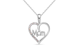 10KT White Gold Mom Heart Necklace