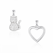 Casablanca Silver CZ Cat Heart Necklace