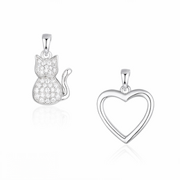 Casablanca Silver CZ Cat Heart Necklace