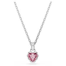 Swarovski Chroma, Pink, Silver Tone Rhodium Plated Heart Necklace