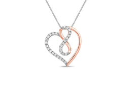 10KT Two-Tone White and Rose Gold Diamond Heart Necklace