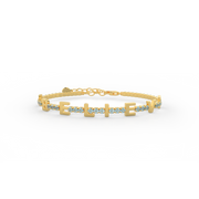 Aquamarine Birthstone Tennis Bracelet 18K Yellow Gold SB001B