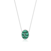 Rhodium Plated Silver Malachite Initial Necklace SS25N002R