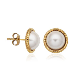 Steelx Stainless Steel Yellow Gold Tone Pearl Stud