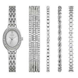 Fossil Folio Women's 5 Piece Silver-Tone Bracelet & Watch Set
