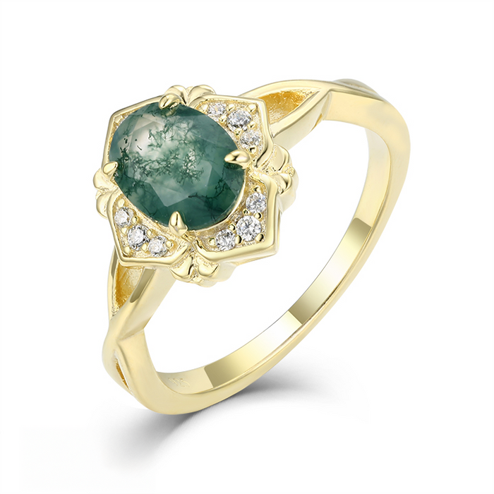 Casablanca Yellow Gold Plated Moss Agate Ring