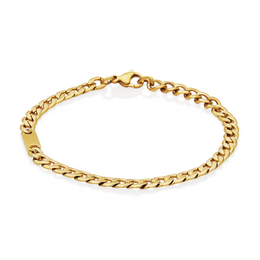 Steelx Yellow Gold Tone Stainless Steel 5mm Men's Curb Chain ID Bracelet