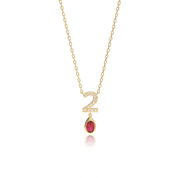 Custom Yellow Gold Plated CZ Number Birthstone Necklace