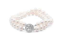 Belpearl Silver 6.5-7mm Freshwater Pearl Double Strand Bracelet