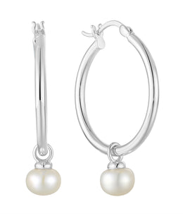 Casablanca Sterling Silver Classic Pearl Hoop Earrings
