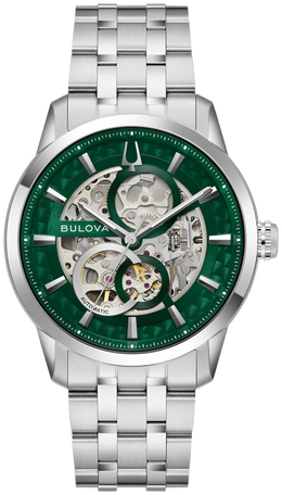 Bulova Men's Green Dial Stainless Steel Bracelet Sutton Watch 96A329