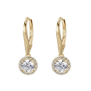 Casablanca Yellow Gold Plated CZ Halo Lever Back Earrings