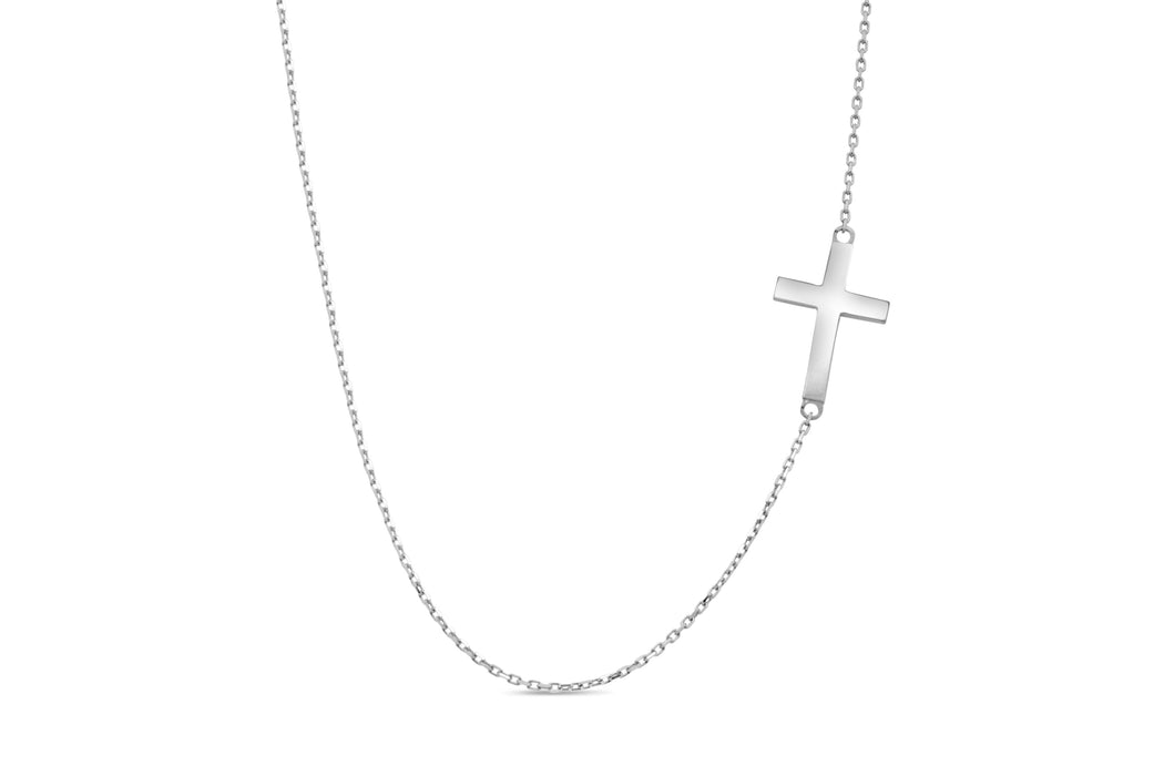 White Gold Sideways Cross Necklace