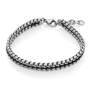 Steelx Stainless Steel Black Woven Leather and Chain Men's Bracelet