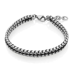 Steelx Stainless Steel Black Woven Leather and Chain Men's Bracelet