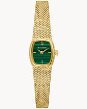Bulova Women's Goddess of Time Malachite Yellow Gold Tone Green Dial Watch