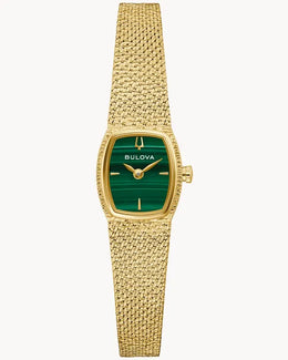 Bulova Women's Goddess of Time Malachite Yellow Gold Tone Green Dial Watch