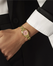 Bulova Women's Pink Dial Yellow Gold Tone Stainless Steel Bracelet Surveyor Watch 97L187