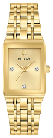 Bulova Women's Quadra Yellow Gold Tone Diamond Rectangular Steel Watch