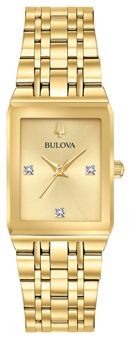 Bulova Women's Quadra Yellow Gold Tone Diamond Rectangular Steel Watch