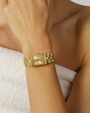 Bulova Women's Quadra Yellow Gold Tone Diamond Rectangular Steel Watch