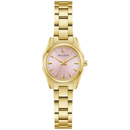 Bulova Women's Pink Dial Yellow Gold Tone Stainless Steel Bracelet Surveyor Watch 97L187