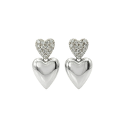 Casablanca Sterling Silver CZ Double Heart Drop Studs