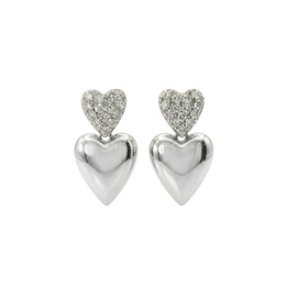 Casablanca Sterling Silver CZ Double Heart Drop Studs