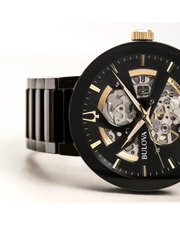 Bulova Futuro Men's Black Gold Accent Stainless Steel Watch