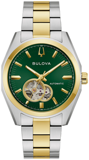 Bulova Men's Survey Auto Yellow Gold Tone Stainless Steel Green Watch