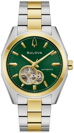 Bulova Men's Survey Auto Yellow Gold Tone Stainless Steel Green Watch