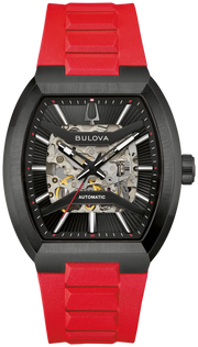 Bulova Men's Maquina Auto Black and Red Rubber Watch