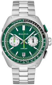 Bulova Men's Racer Green Dial Stainless Steel Bracelet Racer Chronograph Watch