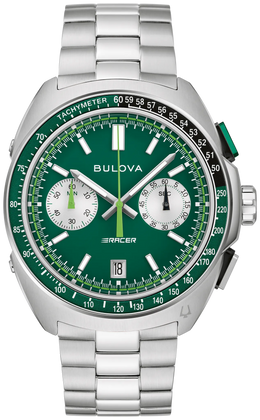 Bulova Men's Racer Green Dial Stainless Steel Bracelet Racer Chronograph Watch
