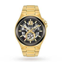 Bulova Men's Maquina Gold Black Automatic Classic Watch 98A178