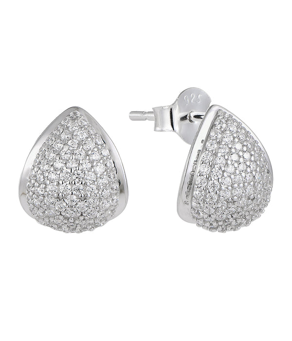 Casablanca Silver Curved Teardrop CZ Stud Earrings