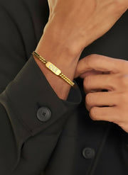 18k Yellow Gold Plated Silver Pavé Letter ID Bar Curb Chain Bracelet His & Hers ID Bar AW24B001G