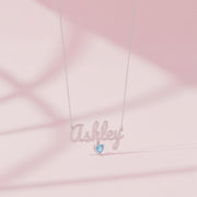Rhodium Plated Sterling Silver Heart Birthstone Name Necklace SN001R