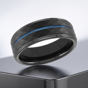 Bogart's Black and Blue Hammered Tungsten Mens Wedding Band