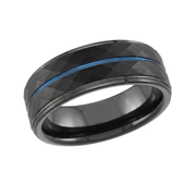 Bogart's Black and Blue Hammered Tungsten Mens Wedding Band
