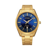 Citizen Men's Classic Yellow Gold Tone Stainless Steel Blue Watch